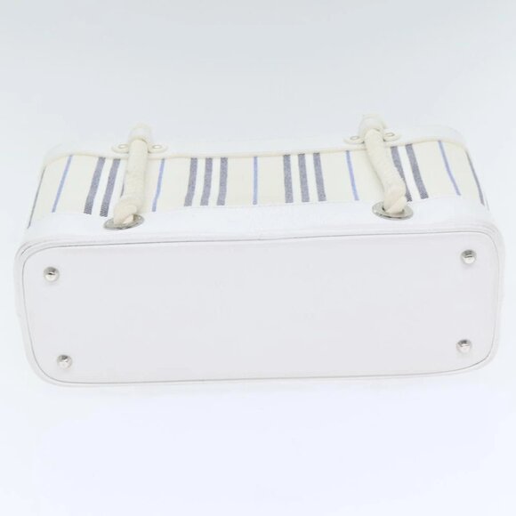 BURBERRY Hand Bag Canvas White Navy Silver Auth 91265 - Picture 6 of 15
